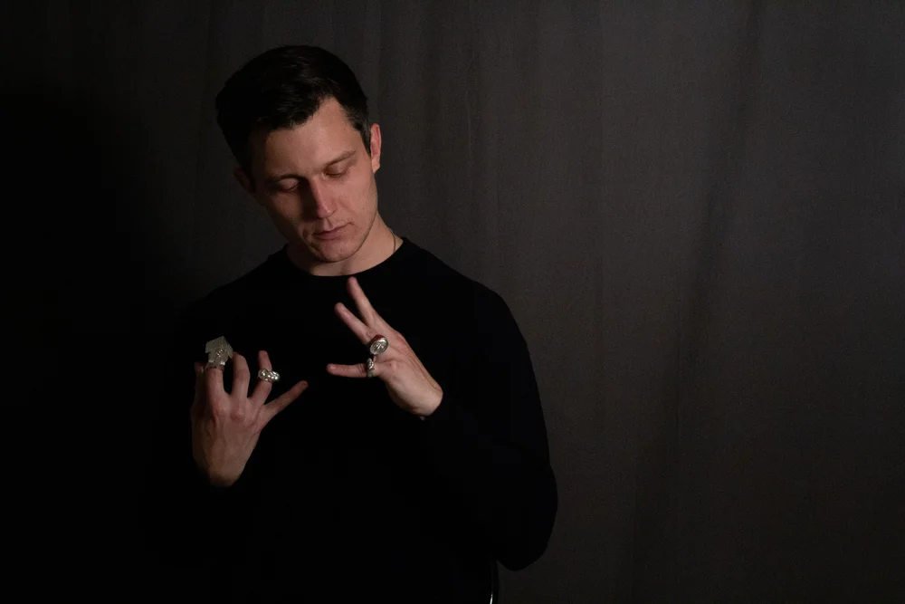 Johnny Kondratenko, jeweler, wearing his silver rings